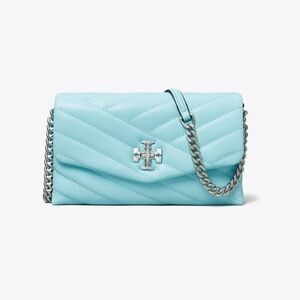 Tory Burch Kira Chevron Chain Wallet in Light Celeste
